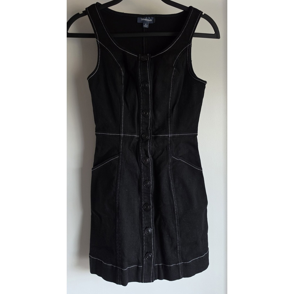 ModCloth Black Sleeveless Mini Dress Size 2 Solid Round Neck Retro Shift
